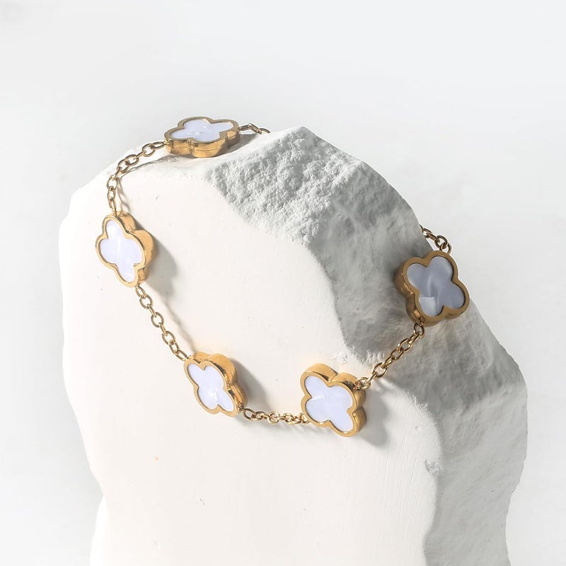 GRBeid double sided 18K Gold Plated Clover Bracelet for Women, Dupe Four Leaf Flower Lucky Chain Bangle, Cute Jewelry Gift for Her Mom Wife - Image 5